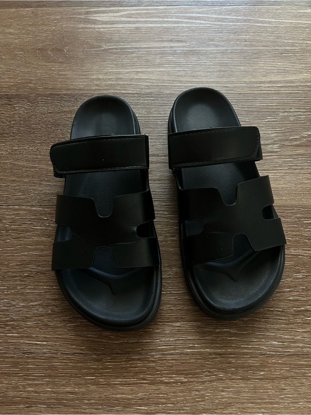 Black Slide Sandals with Adjustable Strap